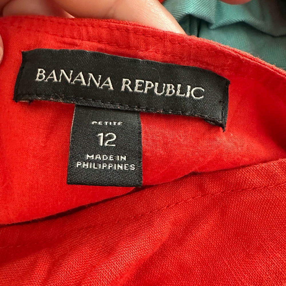 Banana Republic reddish orange linen high low Lagenlook dress pockets petite 12 - Picture 4 of 6